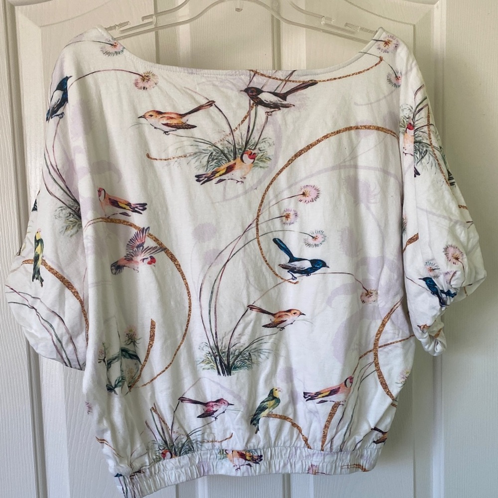 Maeve White Blouse with Colorful Bird Print - Picture 3 of 5